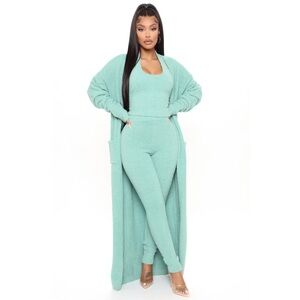 Fashion Nova Keep Me Cozy Fuzzy 3 Piece Legging Set - Sage